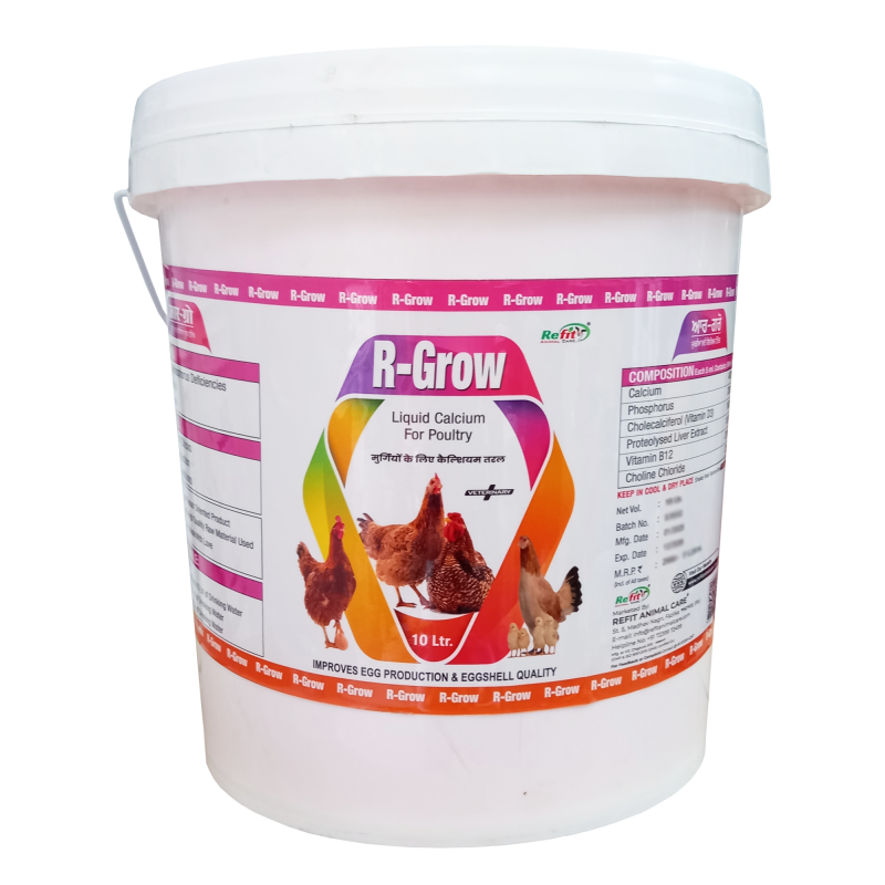 Liquid Calcium for Poultry, Chicken, Chicks, Hens, Broilers, Layers, Birds Growers, 10 LTR, R Grow