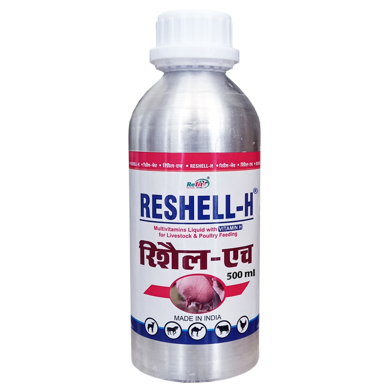 Veterinary Vitamin H Supplement for Cow, Cattle, Goat, Chicken, Layers, Broilers, Poultry and Other Livestock Animals, 500 ml, Reshell H